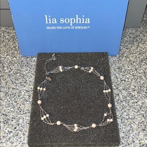 Retired Lia Sophia Silver Necklace with Pink Pearl Accents